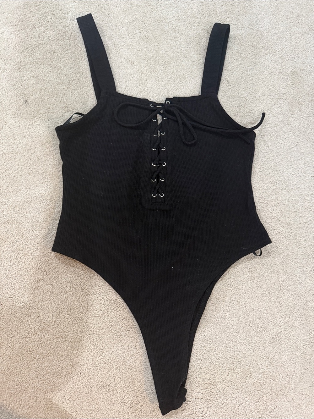 Forever 21 Women’s Black Lace-Up One-Piece Bodysuit